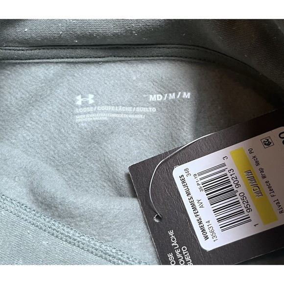 Under Armour Rival Fleece Wrap Neck Pullover Green Gray Speckled Womens Medium - Picture 7 of 15
